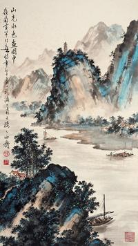  山光水色画图中 立轴 设色纸本