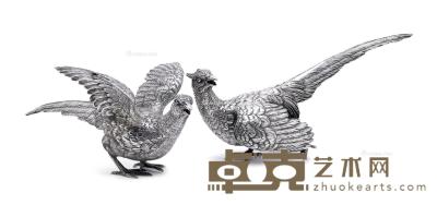  德国纯银制锦鸡 （一对） 高14cm；宽15cm；长20cm
