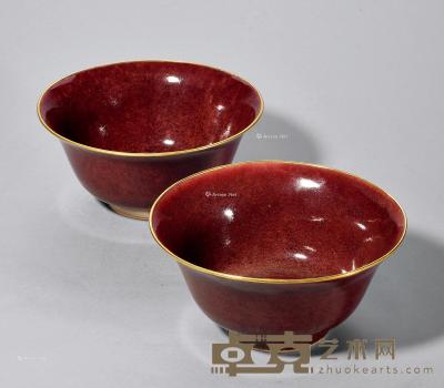 * 清康熙 郎红釉碗 （一对） 直径20.5cm