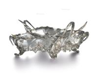  法国19世纪末纯银配水晶玻璃装饰中央果盘