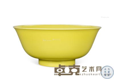 * 19世纪 柠檬黄釉粉彩寿桃纹碗 直径21cm