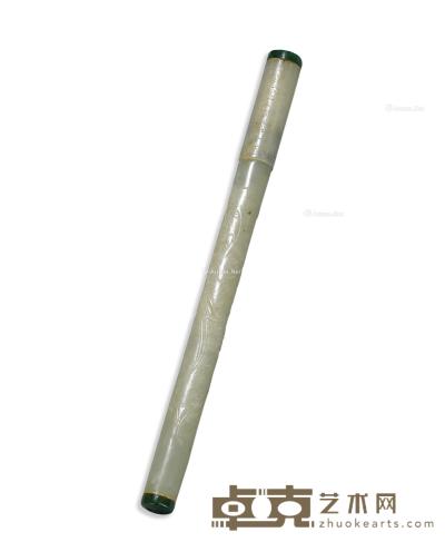 * 清早期 玉雕兰石图笔管 长19.8cm