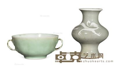  清中期 青釉梅枝碗·青釉堆白龙纹瓶 （一组） 尺寸不一