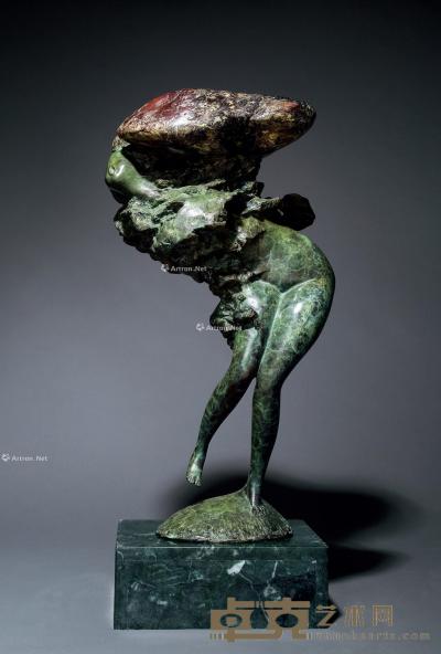  2018年作 飘然 铸青铜、奇石组合雕塑 40×28×45cm