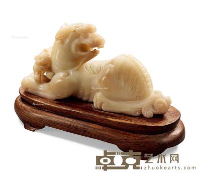 * 清 芙蓉石太狮少狮摆件 长16.5cm