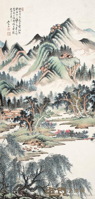  柳岸泛舟图 立轴 设色纸本 132×63cm