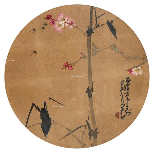  1954年作 双清图 镜框 设色纸本