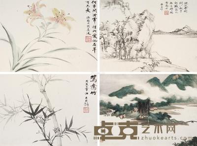 * 仿古山水 花卉 镜框 设色纸本 23×31cm×4