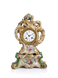  法国19世纪瓷花座钟