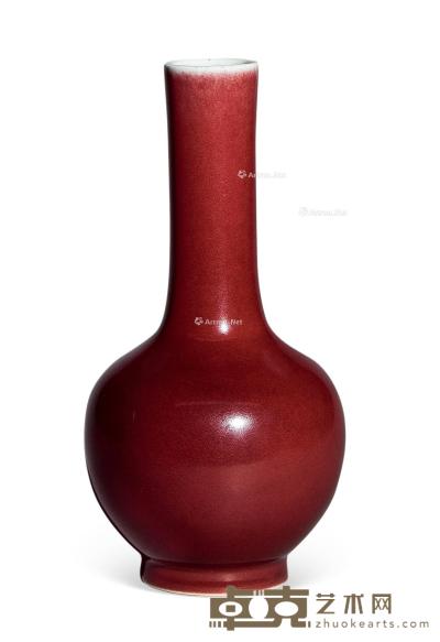 * 清中期 红釉直颈瓶 高22cm
