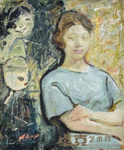  1979年作 黑板前的女孩 布面油画 48×39cm