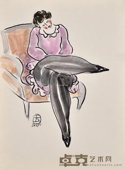 约1920-1930年代作 人物 纸本水彩 30×22cm