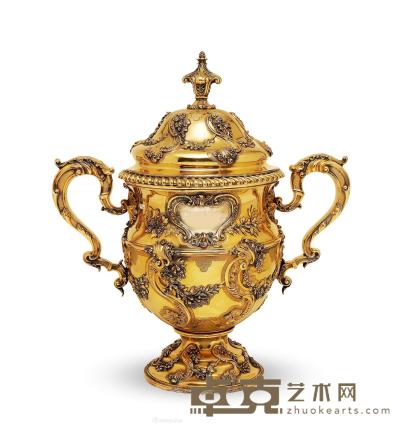  英国维多利亚时期大型纯银鎏金奖杯 高55cm；宽50cm