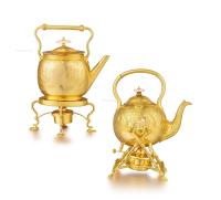  英国19世纪维多利亚时期铜鎏金茶具 （两件套）
