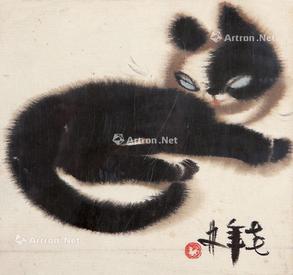  猫 镜心 设色纸本