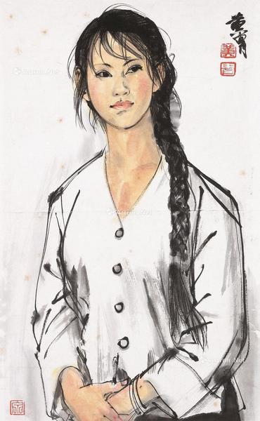  女青年像 镜心 设色纸本