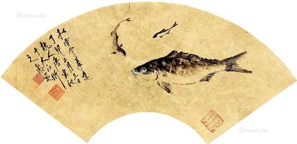  鳜鱼图扇面 镜心 水墨泥金