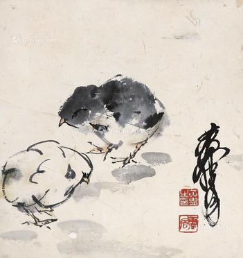  雏鸡图 镜心 设色纸本