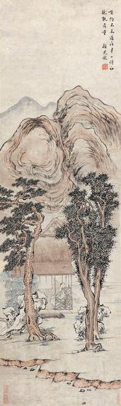  山亭闲坐 立轴 设色纸本