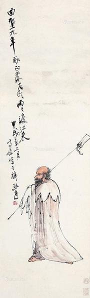 达摩渡江 立轴 设色纸本
