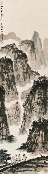  游山图 立轴 设色纸本