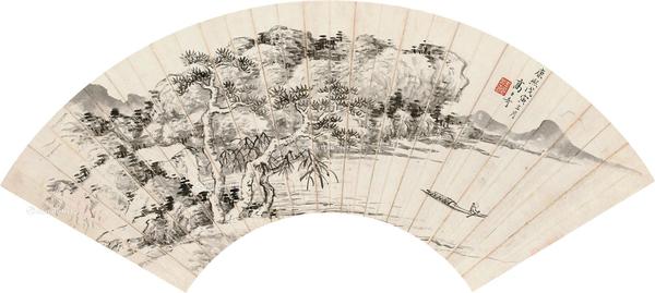  康熙戊寅（1698）年作 江山放舟图 镜框 水墨纸本