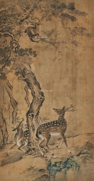  乙卯（1735）年作 封侯福禄图 立轴 设色绢本