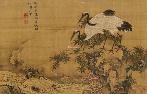  仙鹤图 立轴 设色绢本