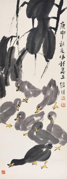  鸭趣 立轴 纸本