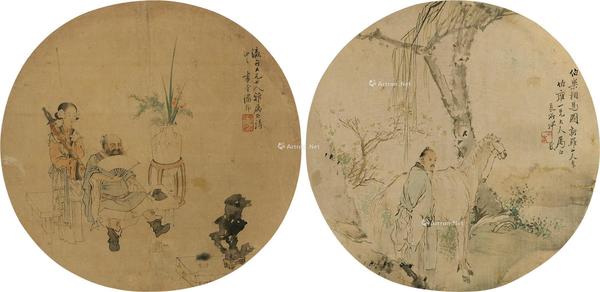  钟馗神威 伯乐相马图 镜心 设色绢本