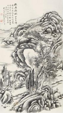  山水 立轴 设色纸本