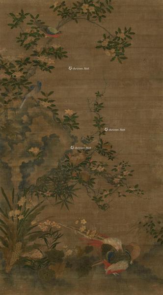  花鸟 立轴 设色绢本