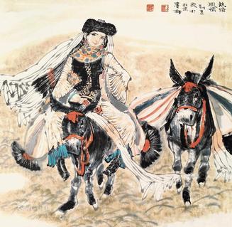  人物 镜片 设色纸本