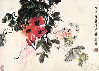  蜂花岁月 镜片 设色纸本