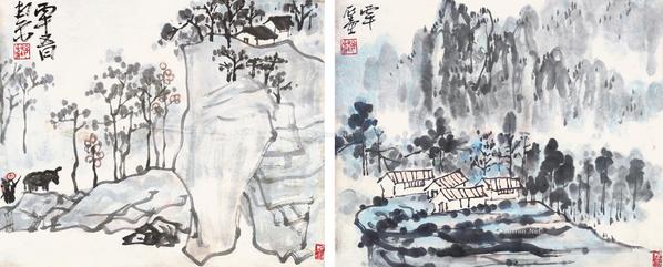  山水 （二桢） 镜片 设色纸本