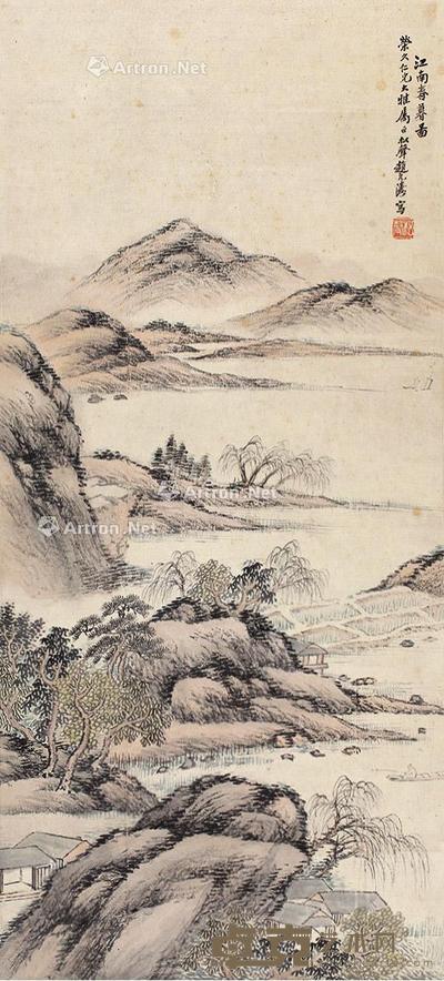 江南春暮图 立轴 设色纸本 78×35cm