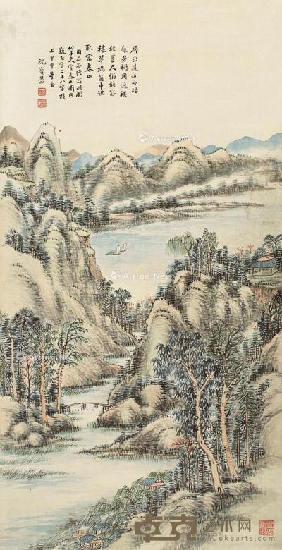  富春山景 立轴 设色绢本 80×41cm
