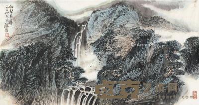  松壑飞瀑 镜片 设色纸本 42×79cm
