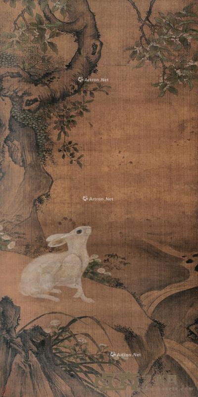  兔 立轴 设色绢本 88×44cm