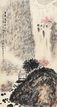  飞瀑图 立轴 设色纸本