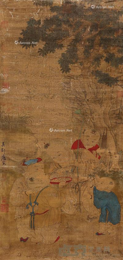 婴戏图 镜片 设色绢本 112×53cm