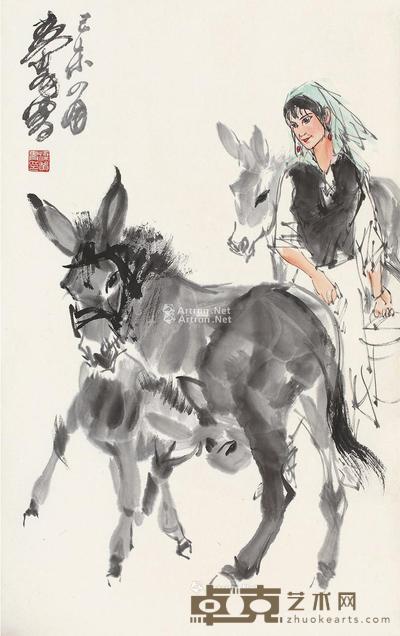 牧驴图 立轴 设色纸本 68×43cm