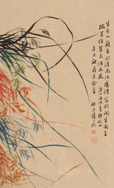  五色兰花 立轴 设色纸本
