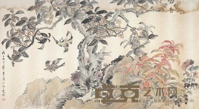  百花飞雀 立轴 设色纸本 68×124cm