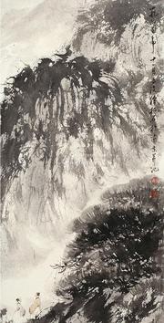  观瀑 立轴 设色纸本