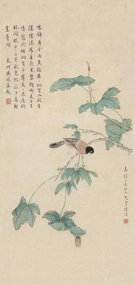  枝头飞雀 立轴 设色纸本