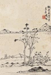  山居图 镜框 水墨纸本