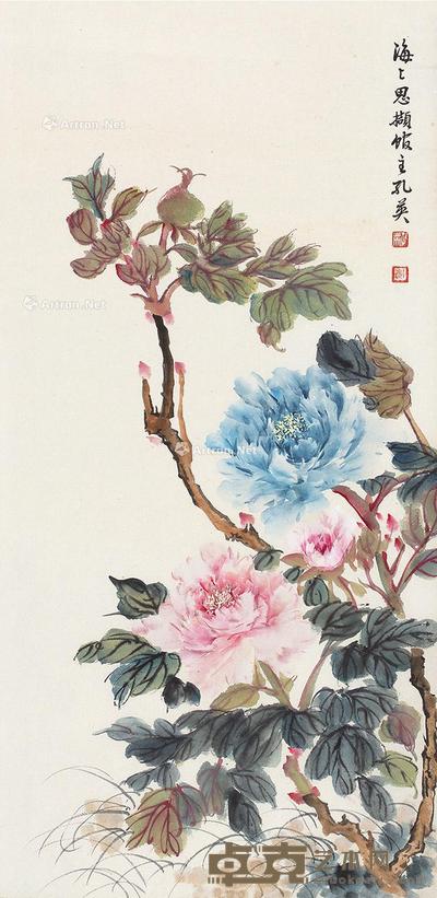  花开富贵 镜片 设色纸本 67×32cm