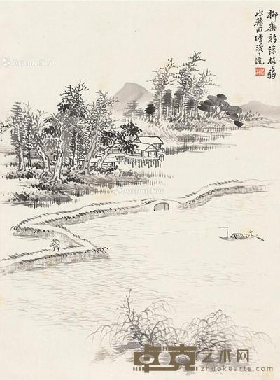 柳垂新绿 立轴 水墨纸本 44×33cm