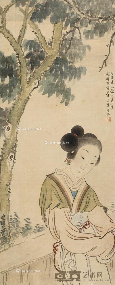 仕女 立轴 设色绢本 81×33cm